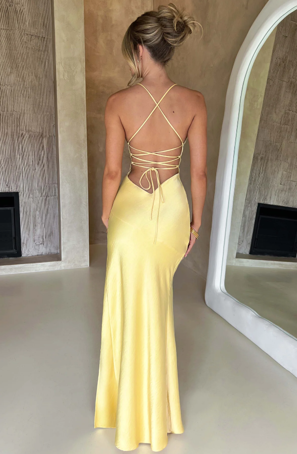 Serenella | Elegant Satin Spaghetti Strap Maxi Dress