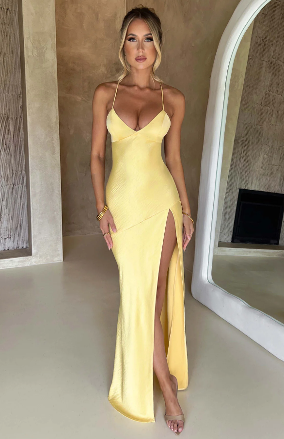 Serenella | Elegant Satin Spaghetti Strap Maxi Dress