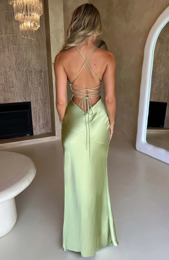 Serenella | Elegant Satin Spaghetti Strap Maxi Dress