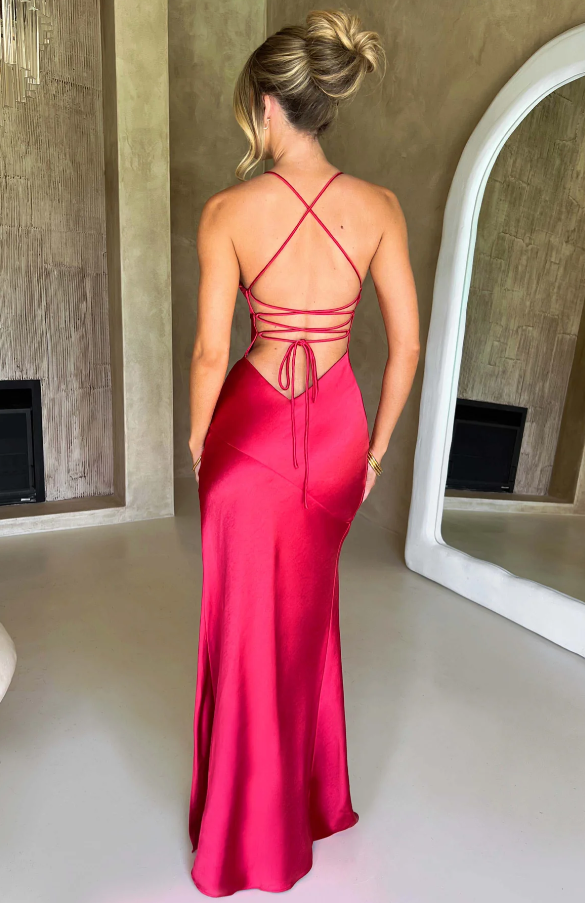 Serenella | Elegant Satin Spaghetti Strap Maxi Dress