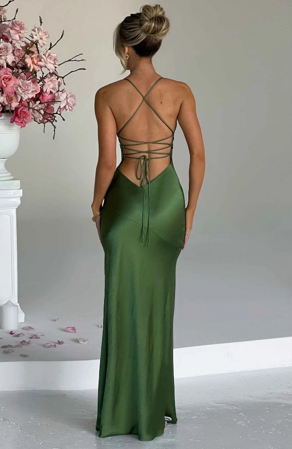Serenella | Elegant Satin Spaghetti Strap Maxi Dress