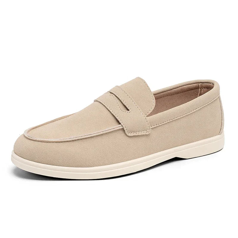 Men's Suede Loafers - Classic Slip-On Design with Stitched Detailing