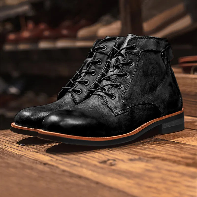 Men’s Classic Ankle Boots – Durable Leather Construction with Lace Closure