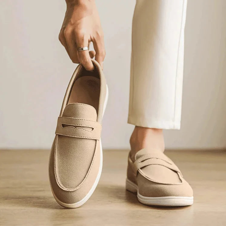 Men's Suede Loafers - Classic Slip-On Design with Stitched Detailing