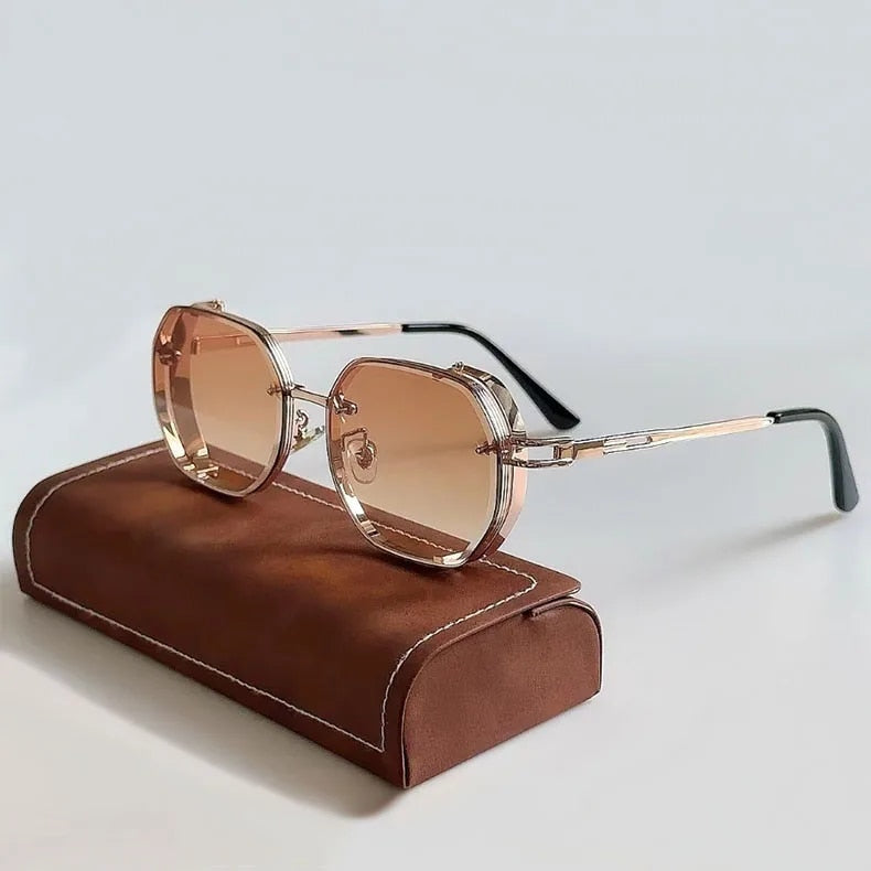 Men’s Steampunk-Inspired Sunglasses with Vintage Metal Accents and Round Frames