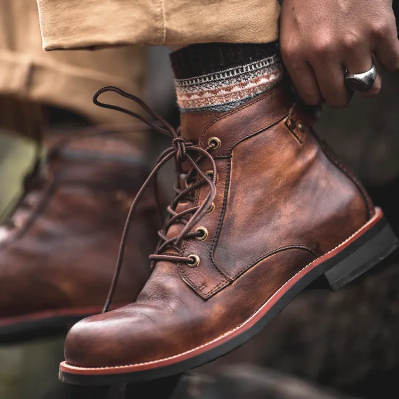 Men’s Classic Ankle Boots – Durable Leather Construction with Lace Closure