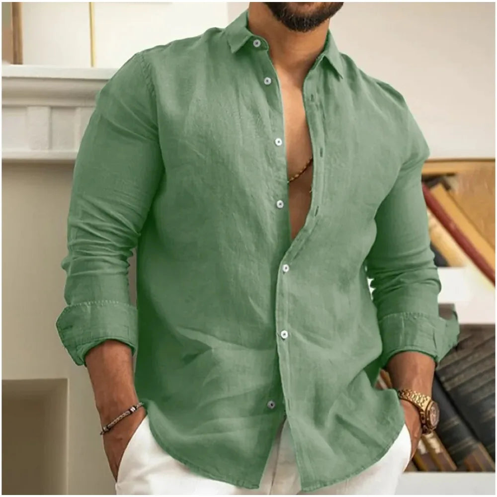 Kieran | Men's Classic Linen Blend Button Down Shirt