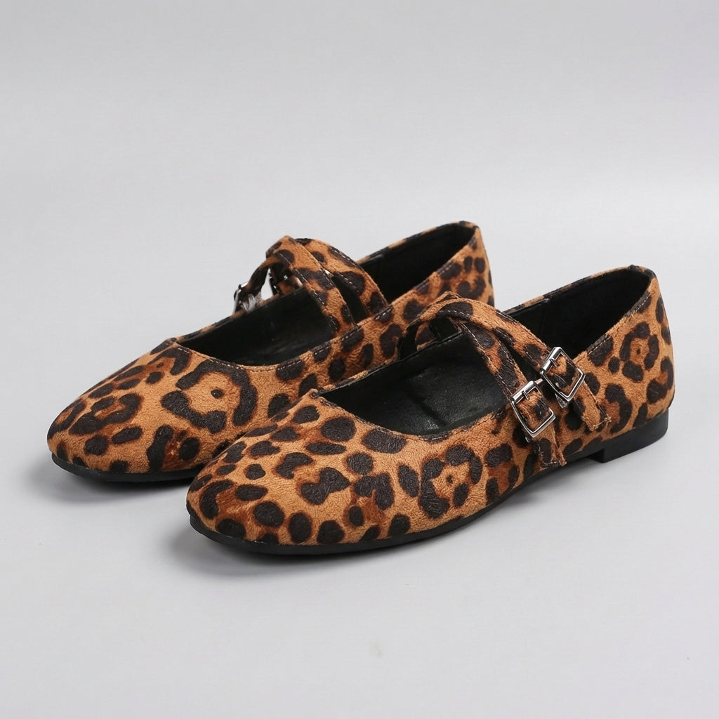 Women's Flats - Mary Jane - Double Strap - Square Toe - Buckle
