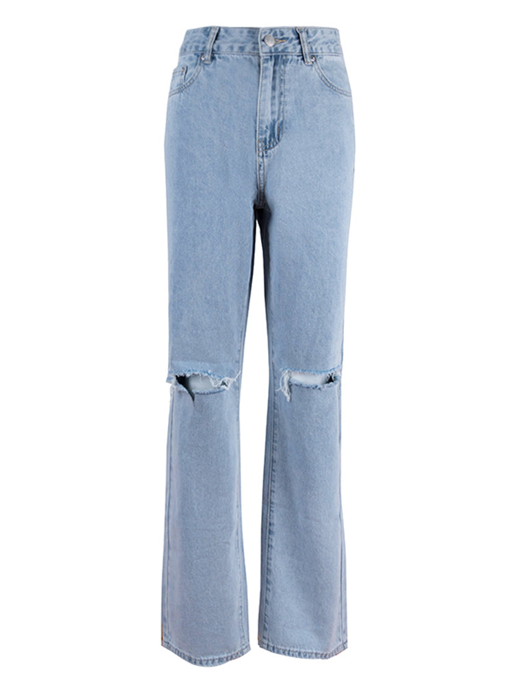 Persephone | Casual Distressed Denim Straight Leg Jeans