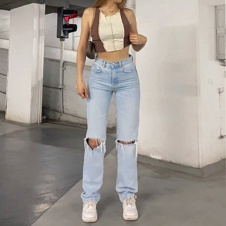 Persephone | Casual Distressed Denim Straight Leg Jeans
