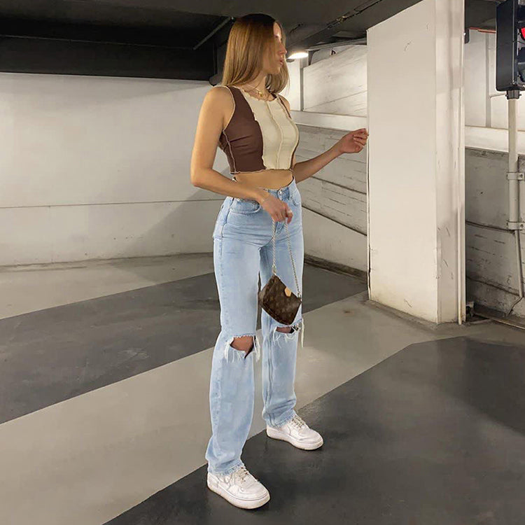 Persephone | Casual Distressed Denim Straight Leg Jeans