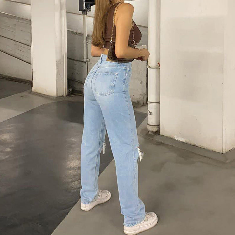 Persephone | Casual Distressed Denim Straight Leg Jeans