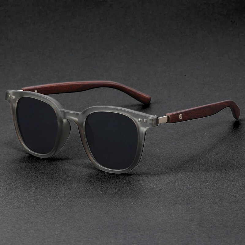 Men's Casual Cedar Wood Patterned Sunglasses with Classic Round Frames