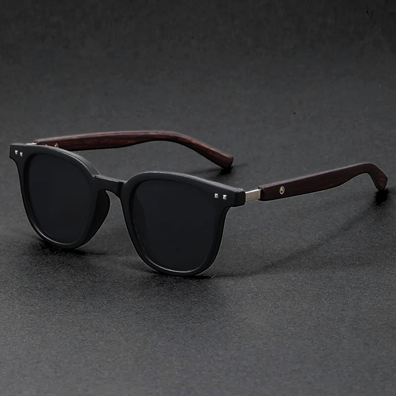 Men's Casual Cedar Wood Patterned Sunglasses with Classic Round Frames