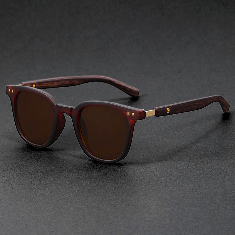 Men's Casual Cedar Wood Patterned Sunglasses with Classic Round Frames
