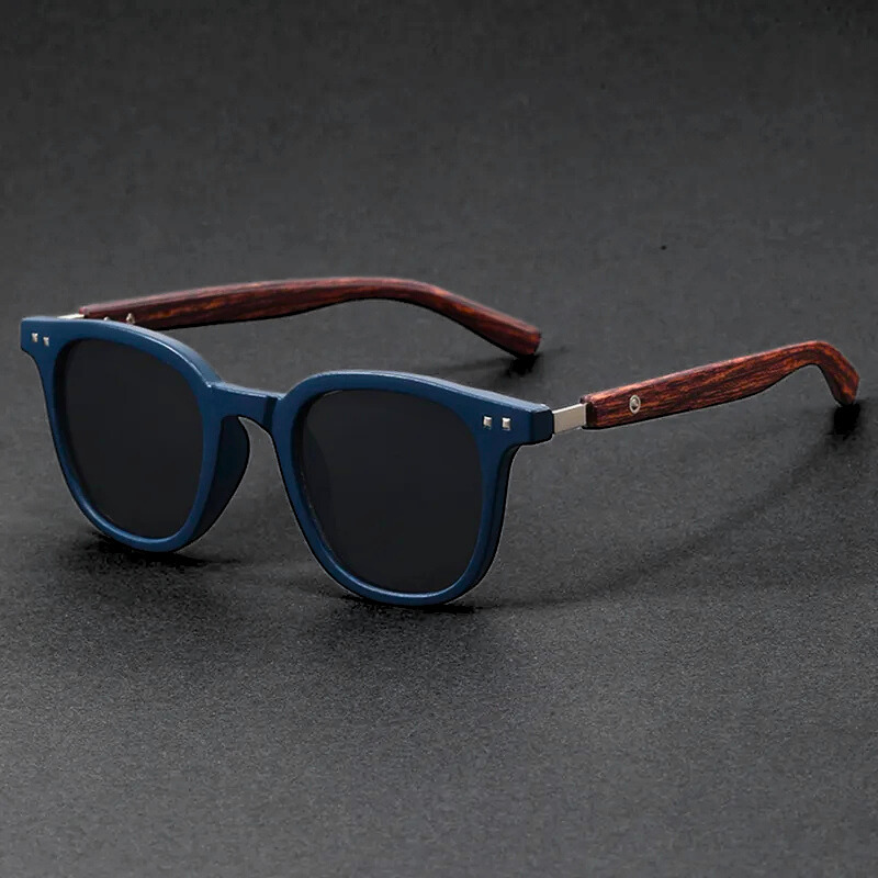 Men's Casual Cedar Wood Patterned Sunglasses with Classic Round Frames