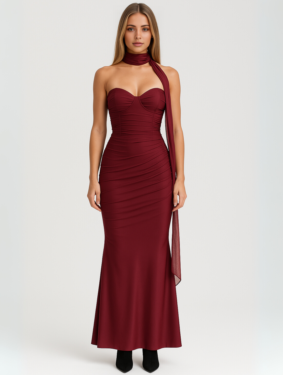 Maeve | Elegant Strapless Ruched Formal Maxi Dress