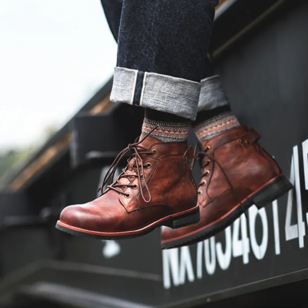 Men’s Classic Ankle Boots – Durable Leather Construction with Lace Closure