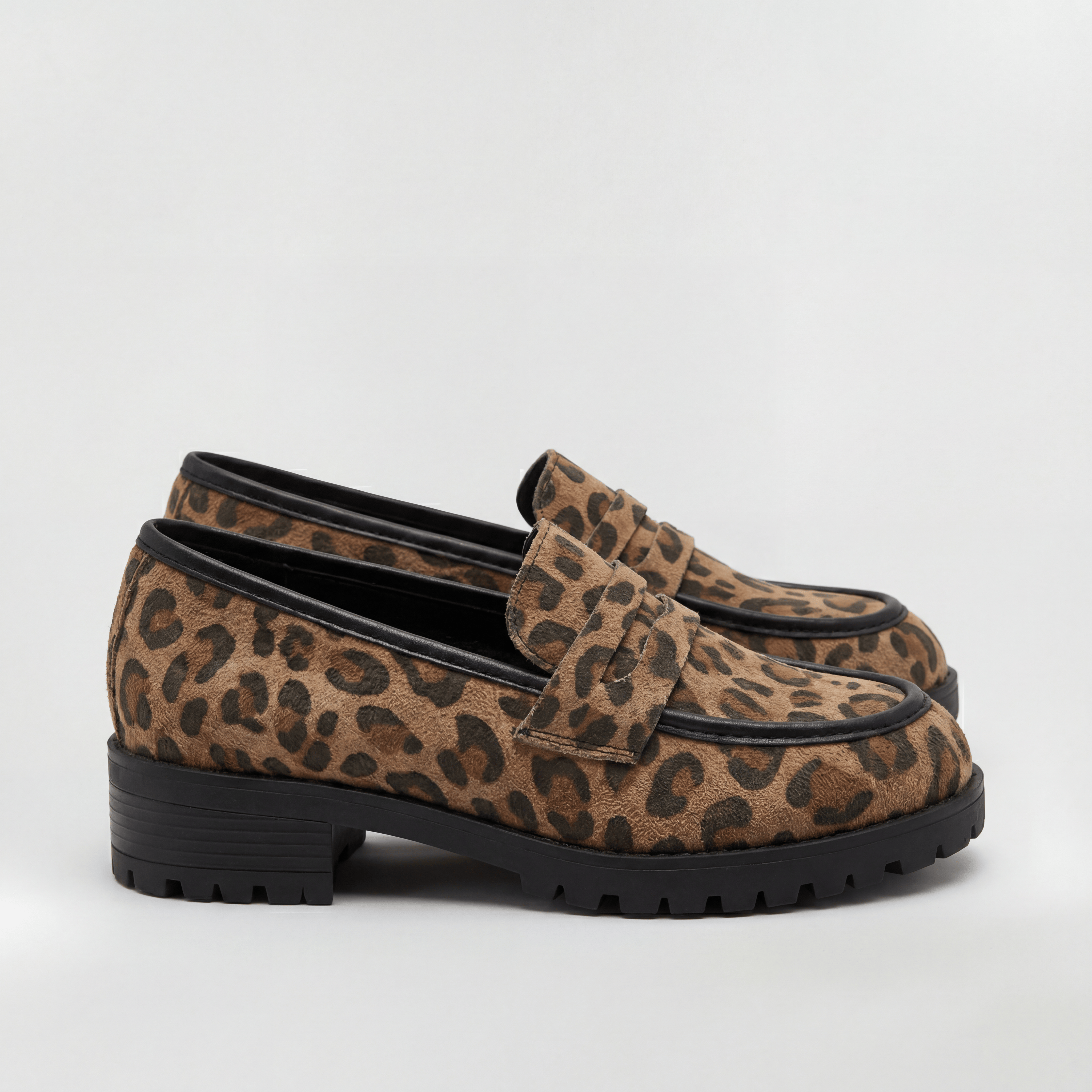Women's Penny Loafers Leopard Print Lug Sole Low Block Heel