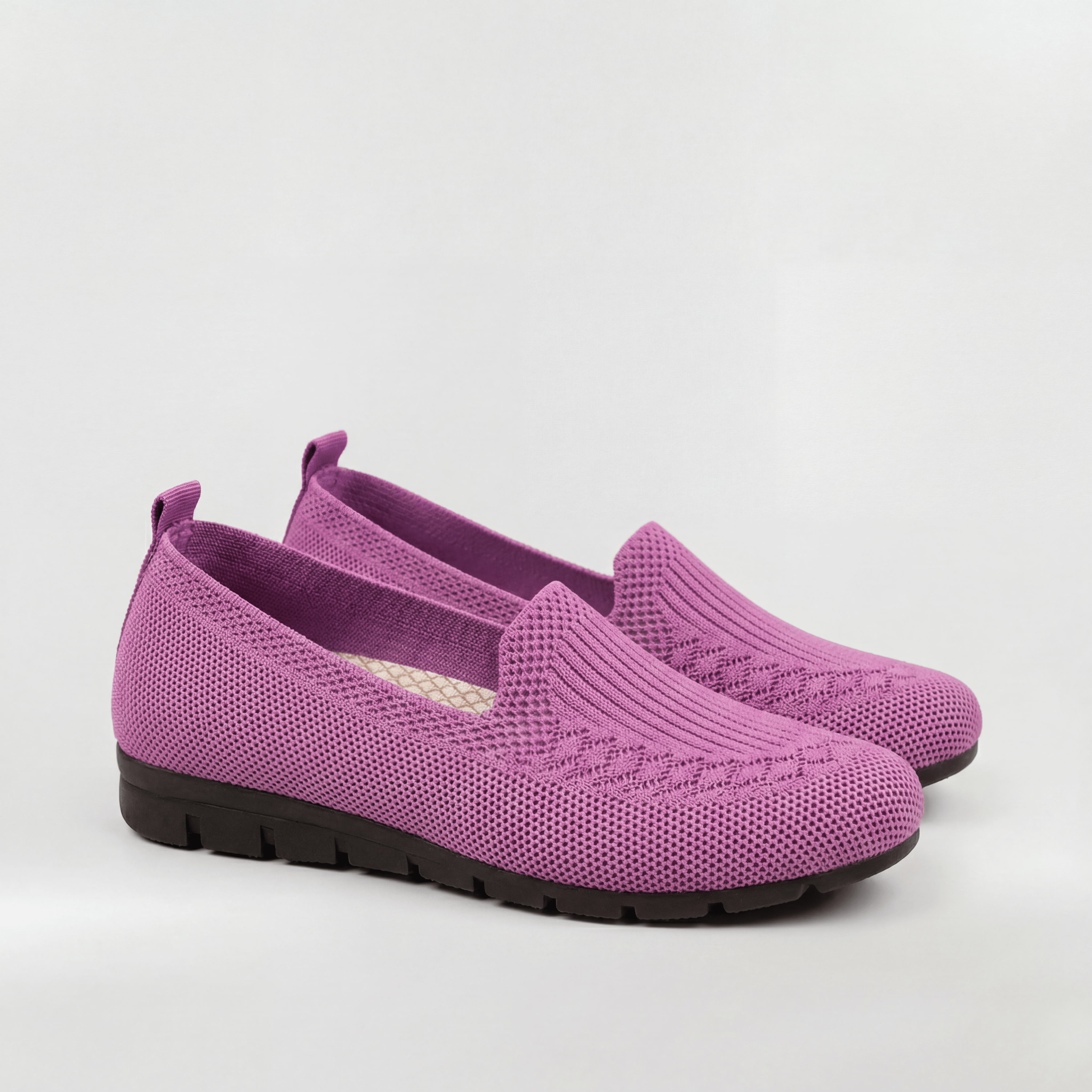 Women's Slip-On Loafers Mesh Upper Low Wedge Heel Pull Tab