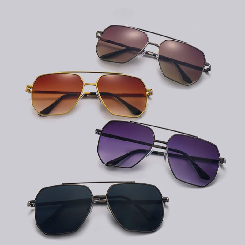 Men’s Stylish Aviator Sunglasses with Classic Metal Frame and Double Bridge