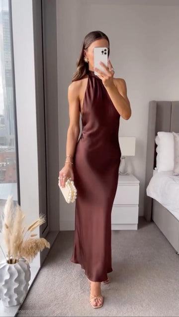 Sienna | Elegant Satin Halter Midi Dress