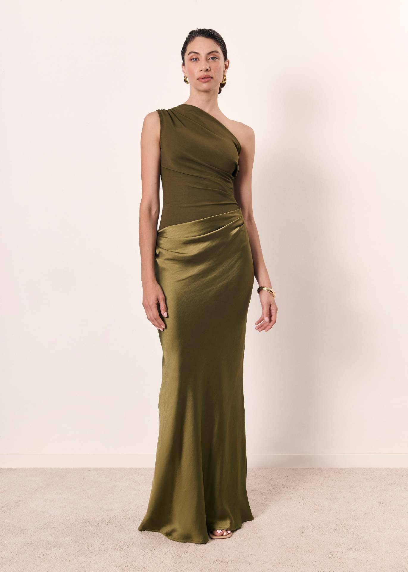 Women’s One-Shoulder Maxi Dress with Draped Waist
