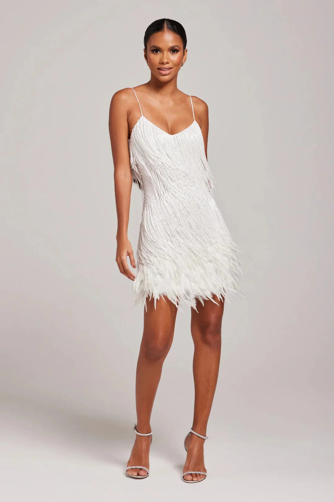 Women’s Embellished Mini Dress with Fringe Detail and Strappy Silhouette