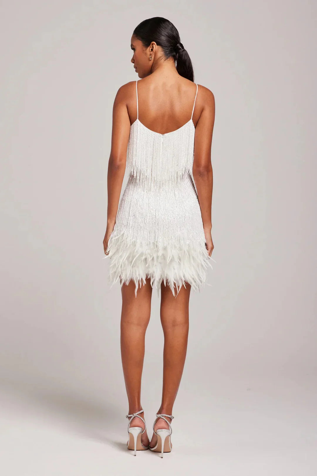 Women’s Embellished Mini Dress with Fringe Detail and Strappy Silhouette