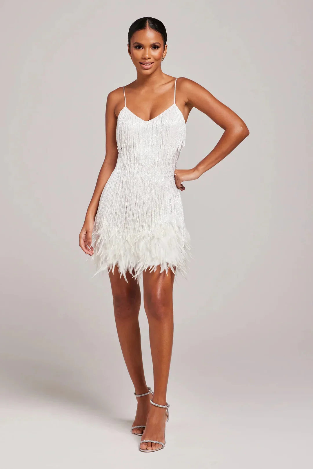 Women’s Embellished Mini Dress with Fringe Detail and Strappy Silhouette