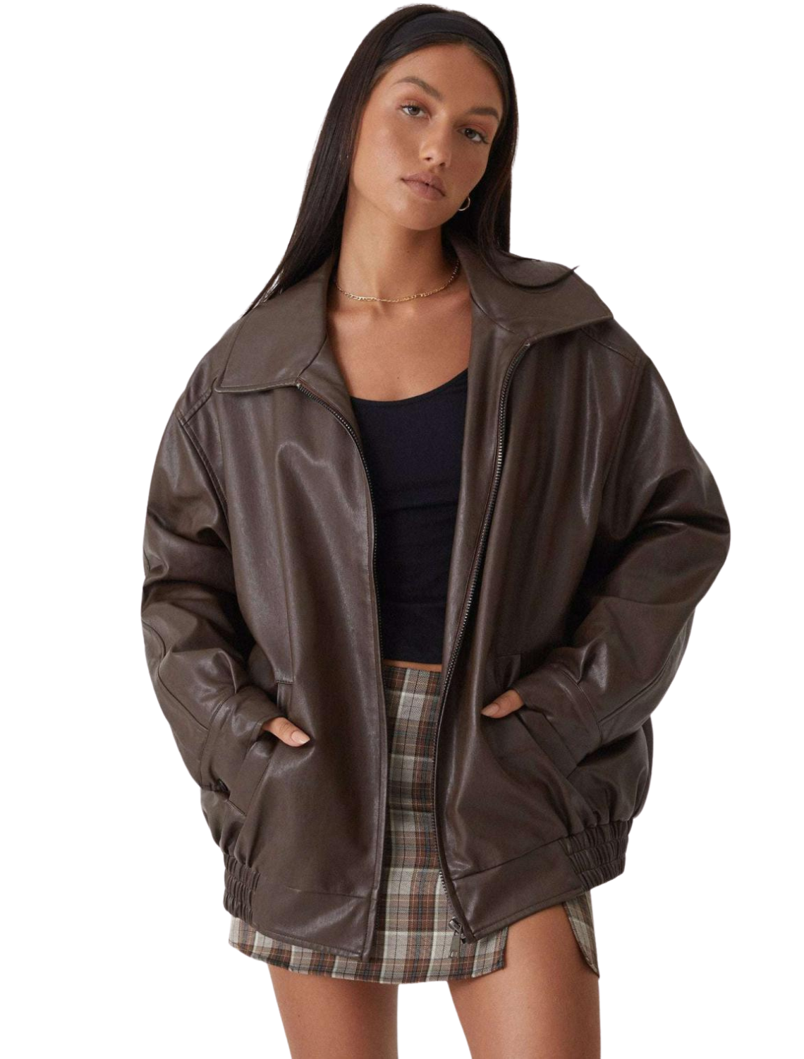 Women’s Oversized Bomber Jacket with Zip Front and Relaxed Silhouette
