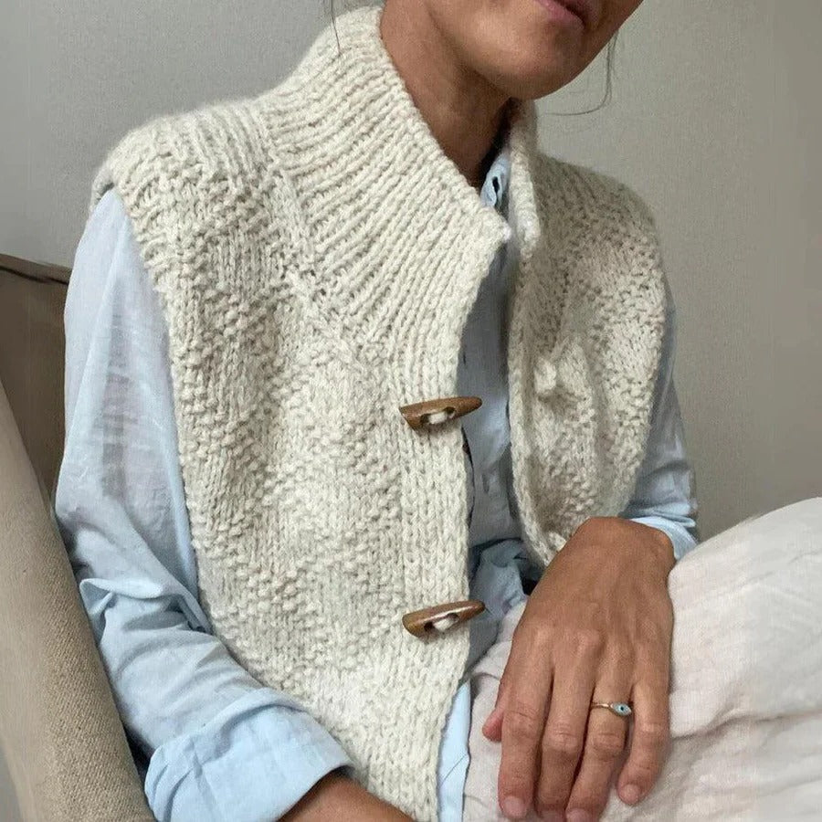 Women’s Sleeveless Knit Vest with Button Front and Stand Collar