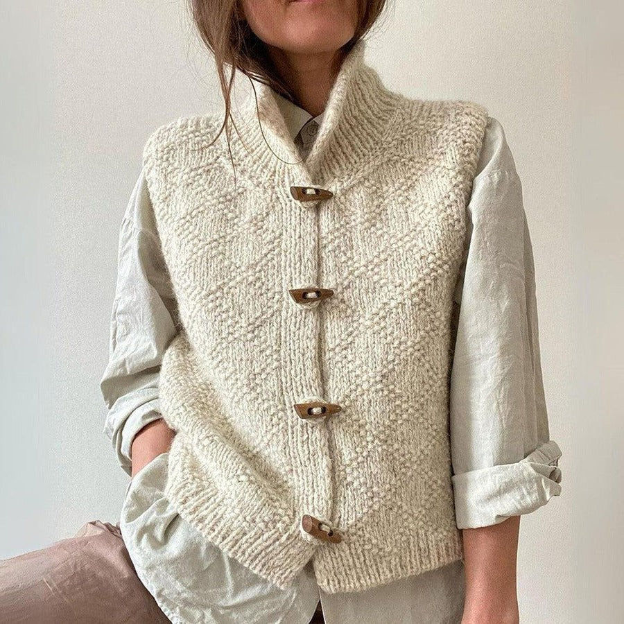 Women’s Sleeveless Knit Vest with Button Front and Stand Collar