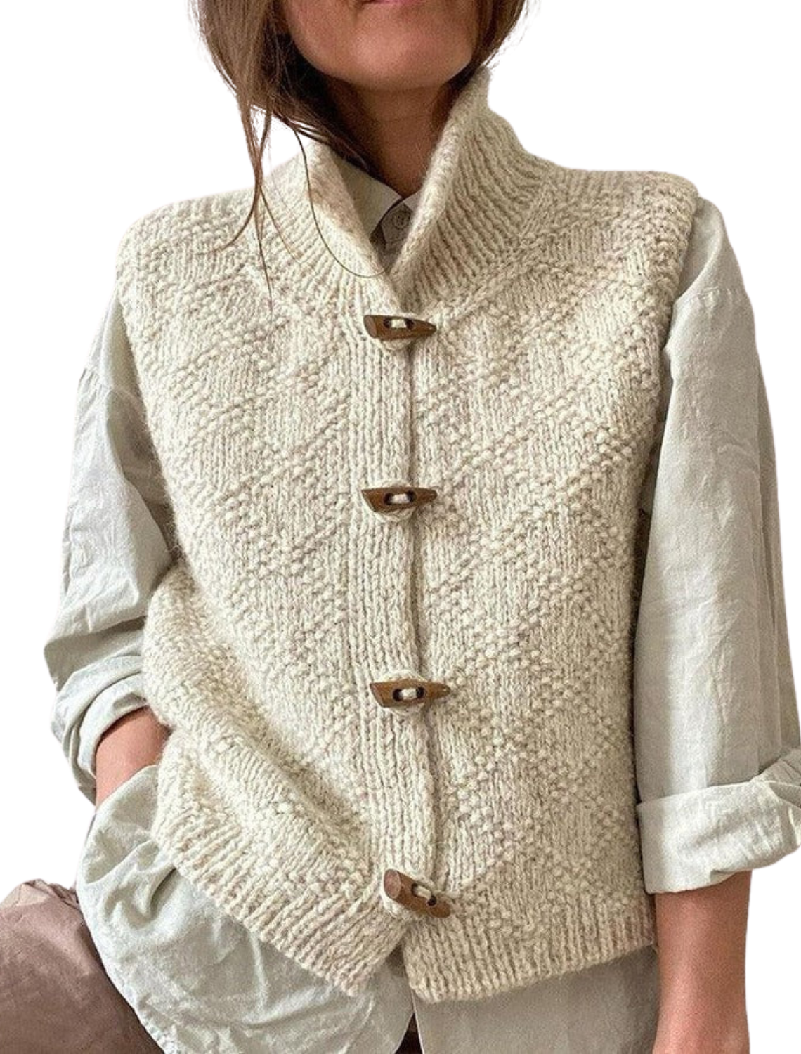 Women’s Sleeveless Knit Vest with Button Front and Stand Collar