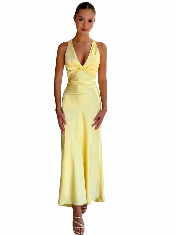 Women’s Sleeveless Maxi Dress with V-Neck and Open Back Detail