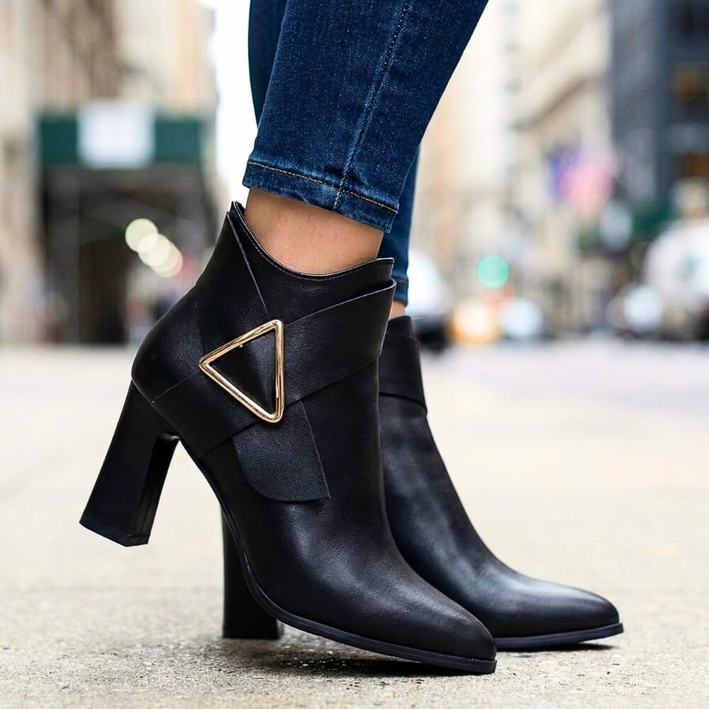 Women's Ankle Boots - Pointed Toe - Block Heel - Side Zip
