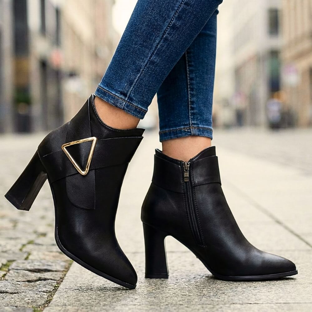 Women's Ankle Boots - Pointed Toe - Block Heel - Side Zip
