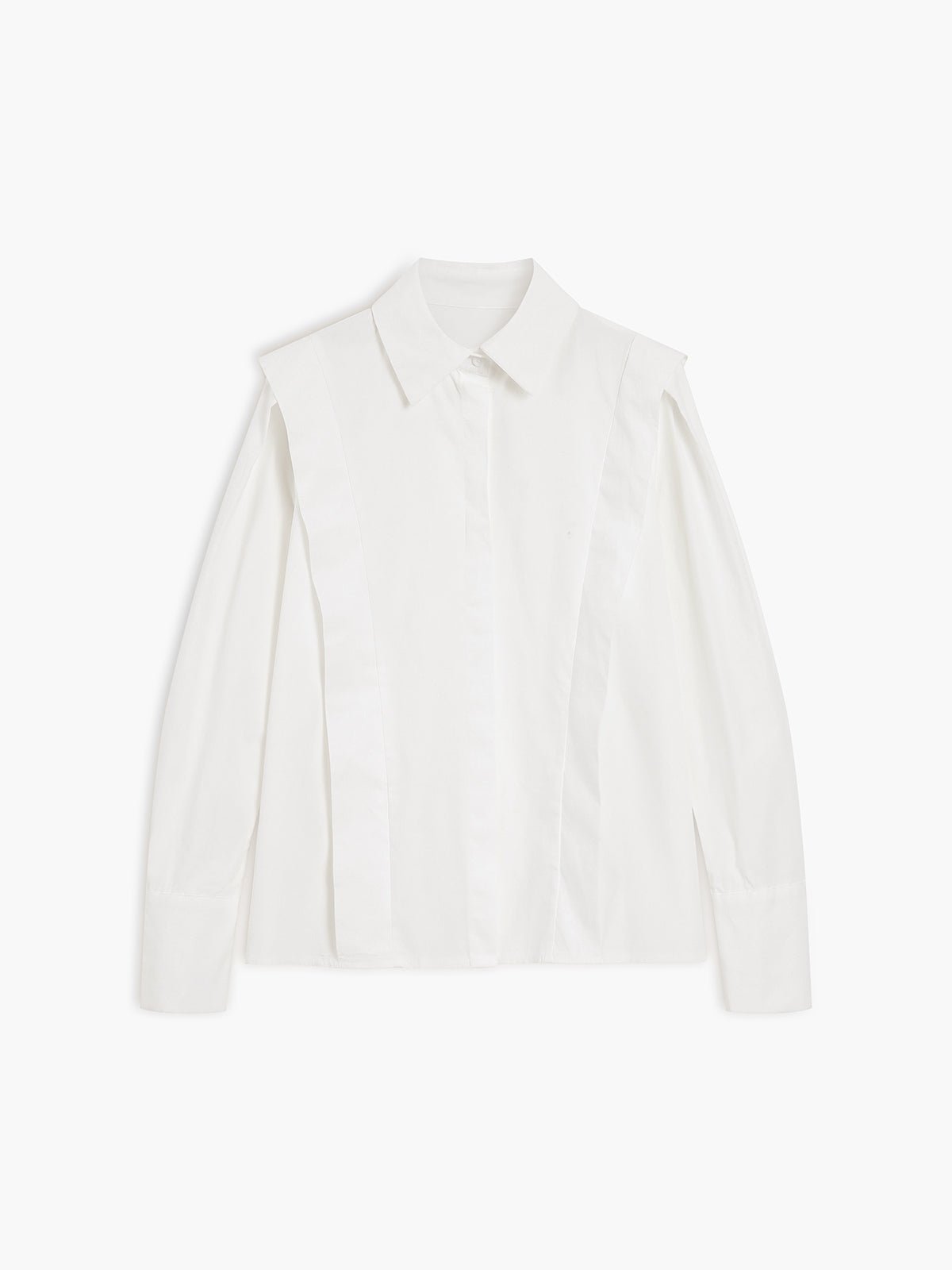 Women’s Structured Button Down Shirt with Defined Shoulders and Sharp Collar
