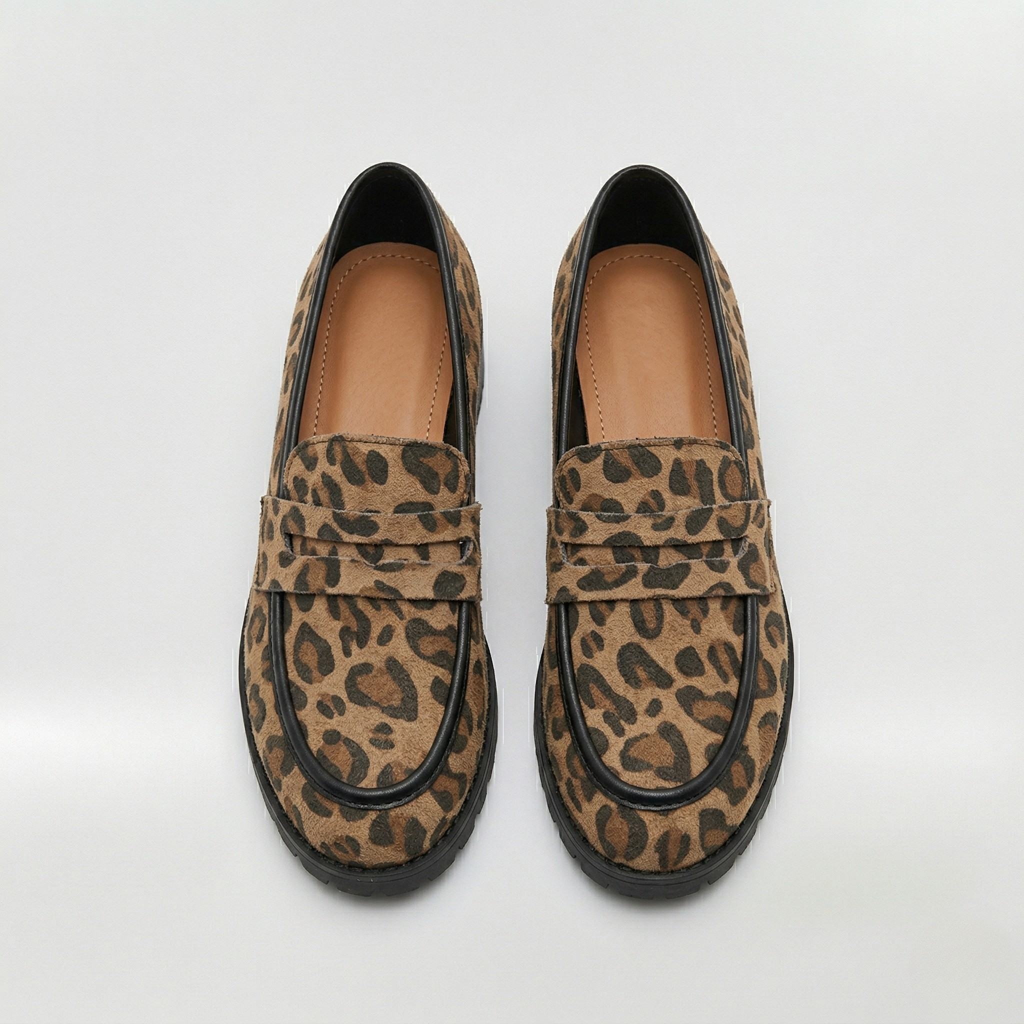 Women's Penny Loafers Leopard Print Lug Sole Low Block Heel