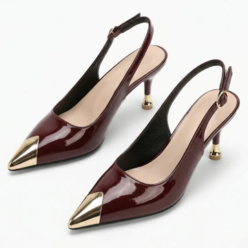 Women's Slingback Kitten Heels Pointed Toe Gold Metal Cap Buckle