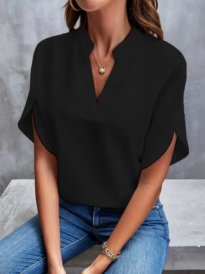 Ophelia | Elegant Draped Sleeve V-Neck Blouse