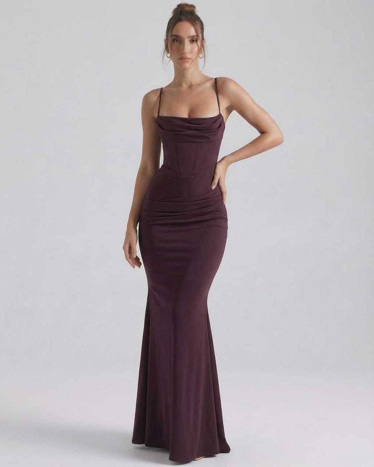 Evangeline | Sophisticated Cowl Neck Bodycon Formal Maxi Dress