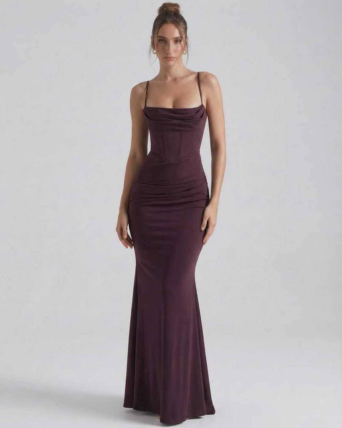 Evangeline | Sophisticated Cowl Neck Bodycon Formal Maxi Dress