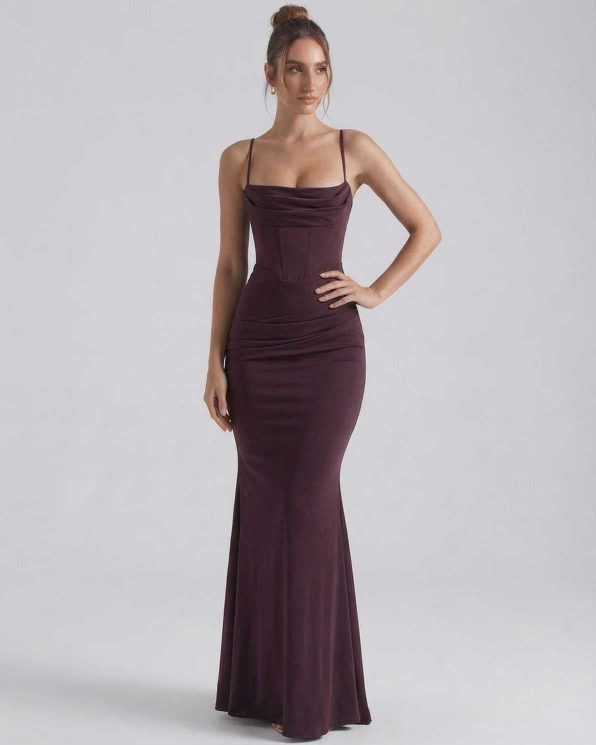 Evangeline | Sophisticated Cowl Neck Bodycon Formal Maxi Dress