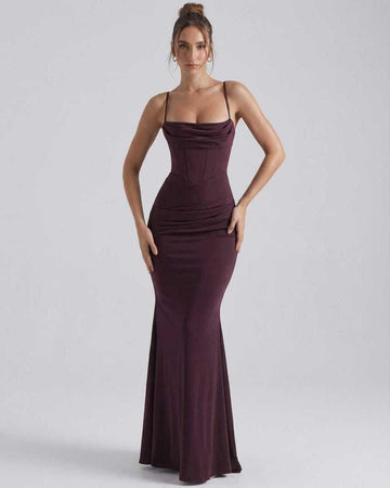 Evangeline | Sophisticated Cowl Neck Bodycon Formal Maxi Dress