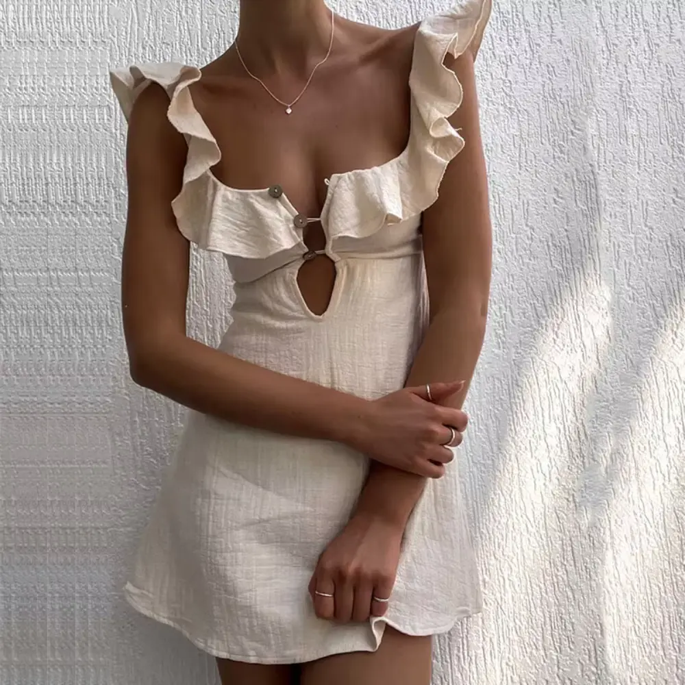 Amelia | Romantic Ruffle Linen Mini Dress