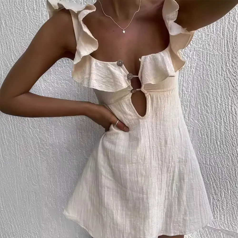 Amelia | Romantic Ruffle Linen Mini Dress