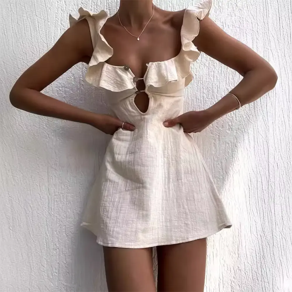 Amelia | Romantic Ruffle Linen Mini Dress