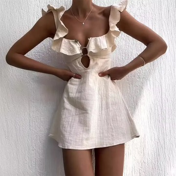 Amelia | Romantic Ruffle Linen Mini Dress