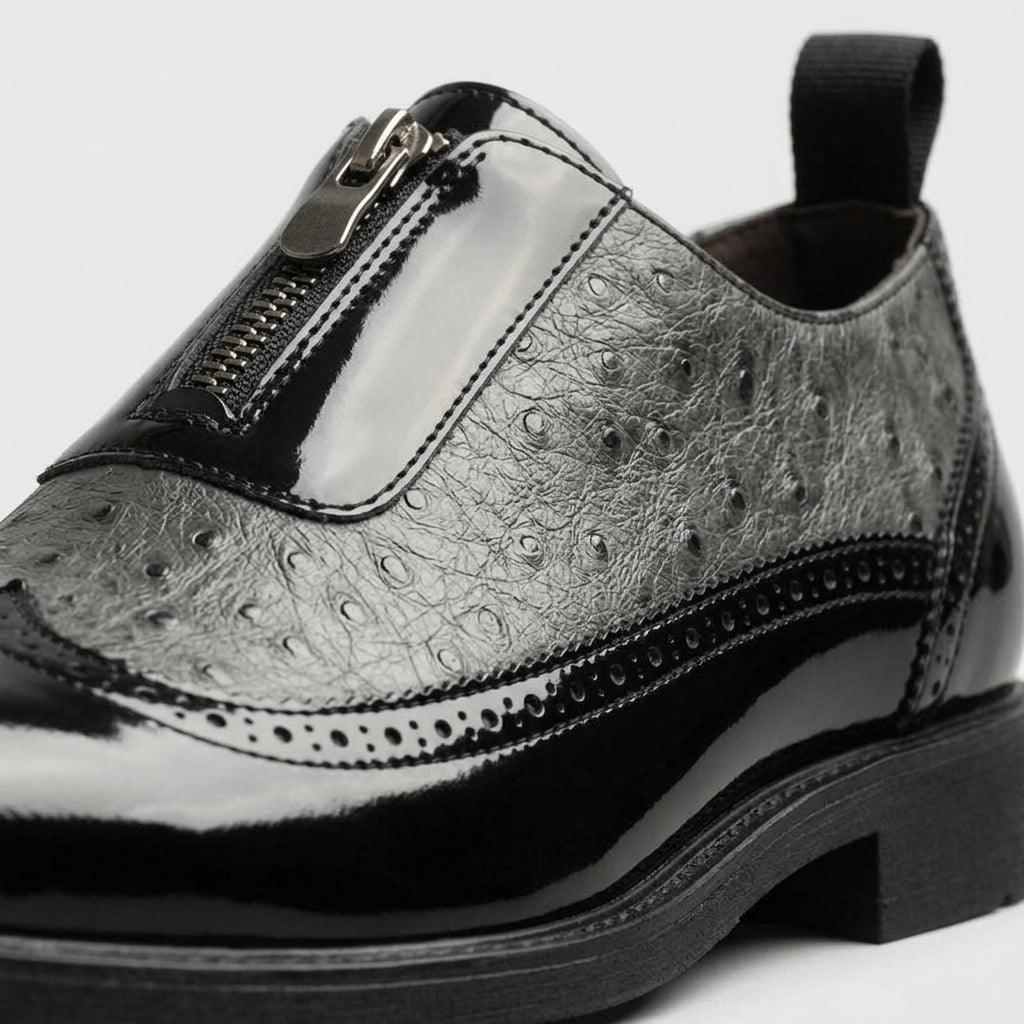 Men's Derby Shoes - Slip-On - Patent Leather - Textured Upper